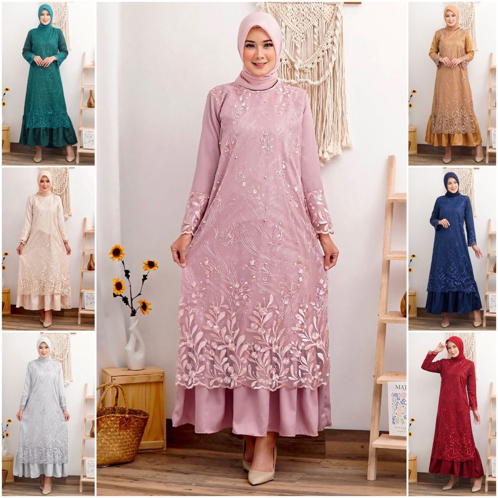 Gamis (Jamin RealPict) Gamis Pramitha Brukat Tille Maxi Dress Gamis Pesta Kebaya Kondangan Seragam W