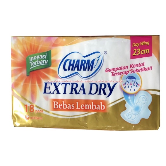 Charm Extra 18pads Dry Bebas Lembab Slim Day Wing 23cm Pembalut Wanita Carm Extra Dri Ekstra Dray Charms