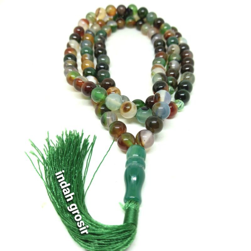 Tasbih Batu Akik Edong Pancawarna Original Stone 8mm 99Butir