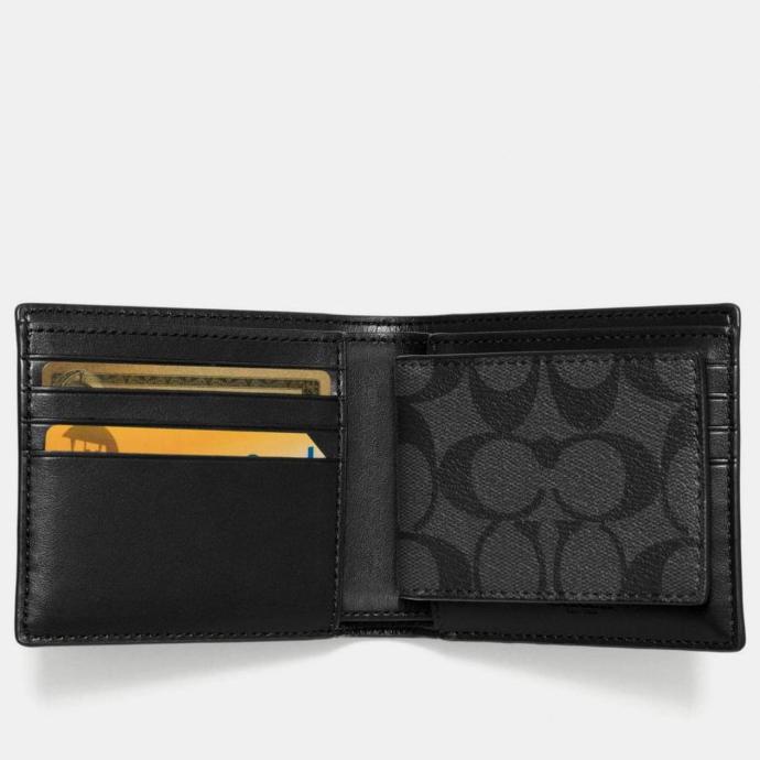 Bergaransi Coach Id Wallet In Signature Canvas Charcoal / Black (F74993) Limited