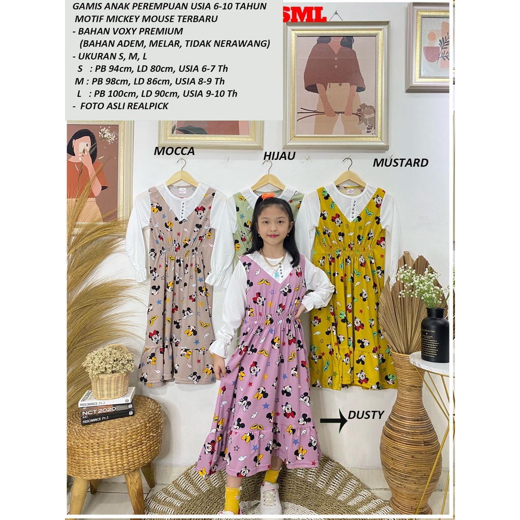 GAMIS ANAK PEREMPUAN USIA 6 - 10TAHUN MOTIF MICKEY MOUSE TERBARU