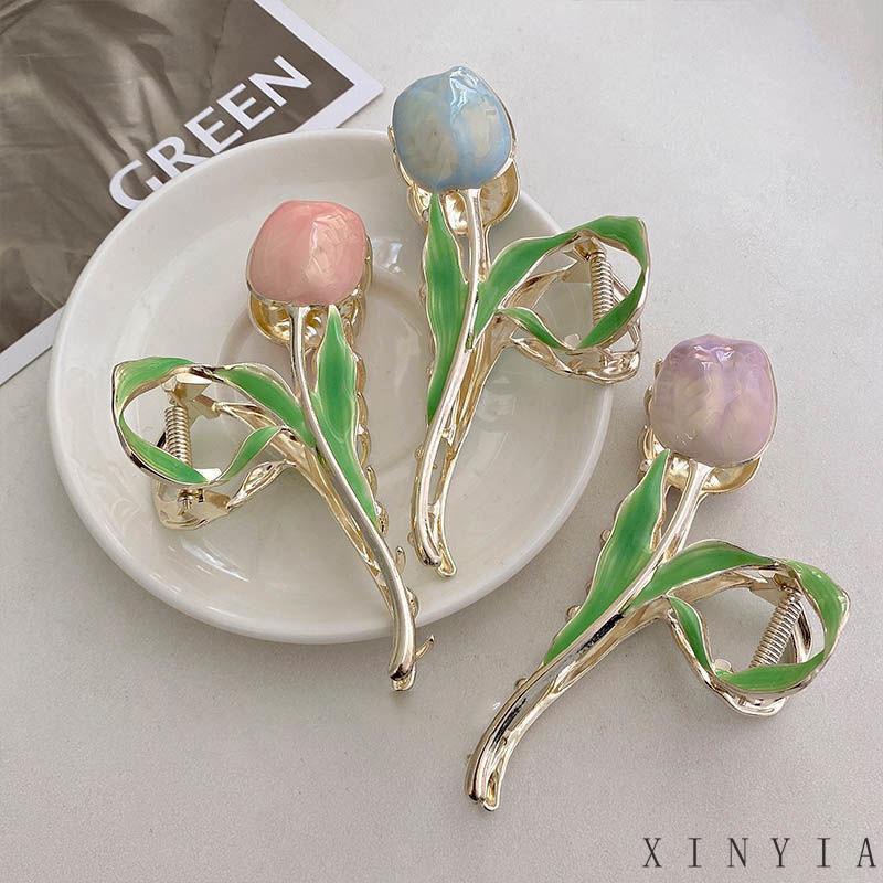 【COD】Korean Metal Hair Claw / jepitan rambut korea / jepit rambut jumbo besi bunga tulip Jepit Rambut Bentuk Bunga Tulip Bahan Metal Untuk Wanita