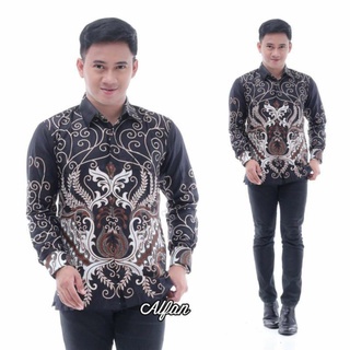 Batik Pria Lengan Panjang Premium BATIK AZMIL HRB026 motif KERATONAN Kode 002 size M L XL XXL