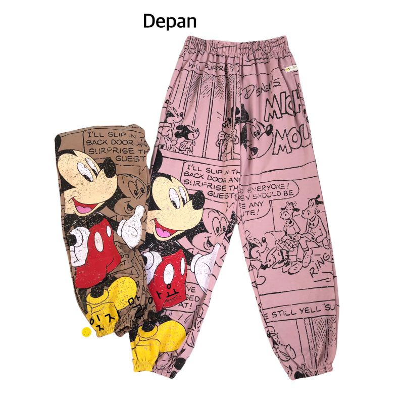 Jogger pants bahan kaos import premium motif MICKEY MOUSE PEACH DAN COKSU ORI SUJU