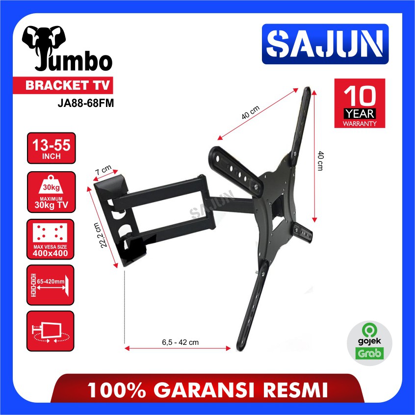 Bracket TV LED Jumbo JA88-68FM Braket Gantung Ukuran 13 - 55 Inch