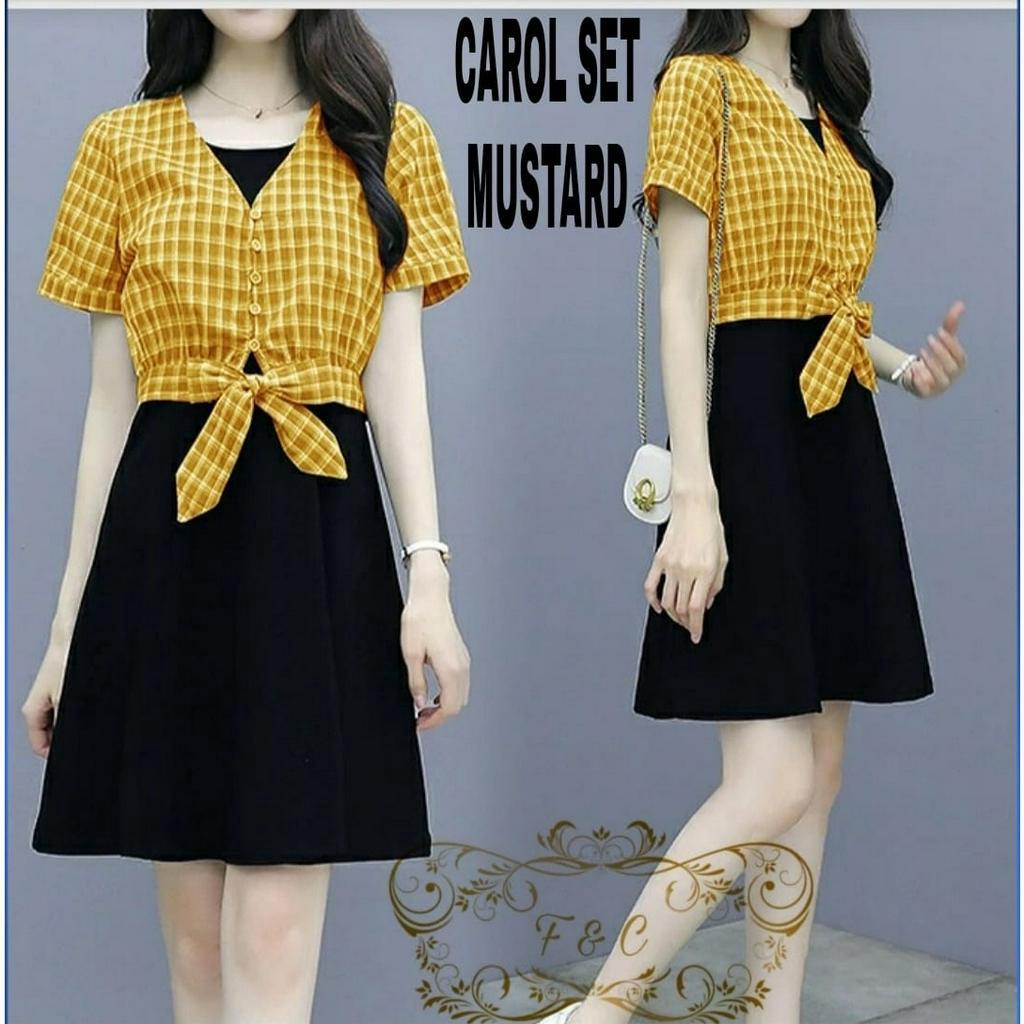 PCS SET CAROL BAHAN MOSCREPE FE SETELAN DRESS 2 IN1 INNER DAN OUTER