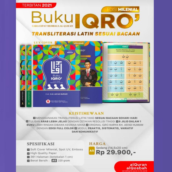 

Buku iqro millenial disertai bacaan dan ejaan latin membaca alquran