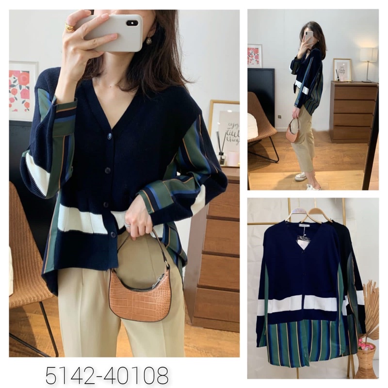 BLOUSE WANITA IMPORT MODEL KEKINIAN / ATASAN RAJUT KOMBINASI IMPORT / BLOUSE GARIS GARIS