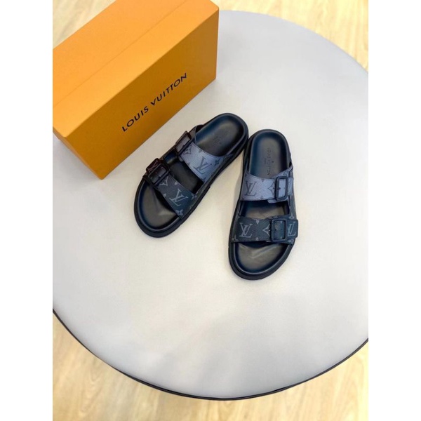 lv sendal cowok slip on sandal pria slide selop flat slippers mirror