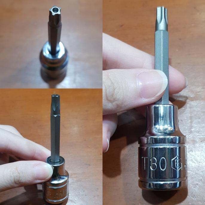 kunci sock L bintang 5 lubang drive 1/2 ukuran T30 star hex bit sock Termurah