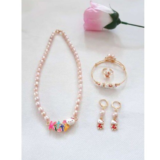 SET PERHIASAN ANAK MUTIARA OVAL ANTING KALUNG GELANG CINCIN ALL SIZE RHODIUM EMAS ANAK BAYI