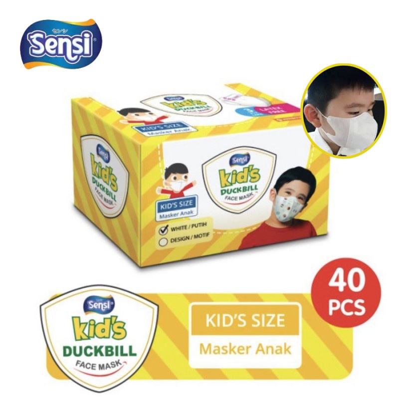 Sensi Kids Face Mask 3ply Masker Anak Duckbill / Sensi Face Mask 4ply Masker Duckbill Dewasa 50's - White