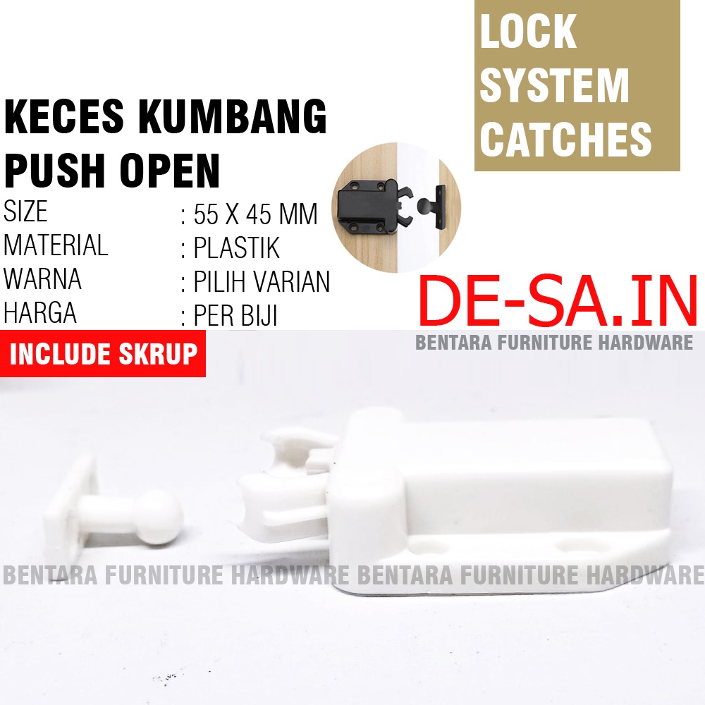 55 MM TIP ON KECES KUMBANG PUTIH 45 X 55 PUSH OPENWHITE  BEETLE MINI LATCH CATCHES TEKAN TERBUKA