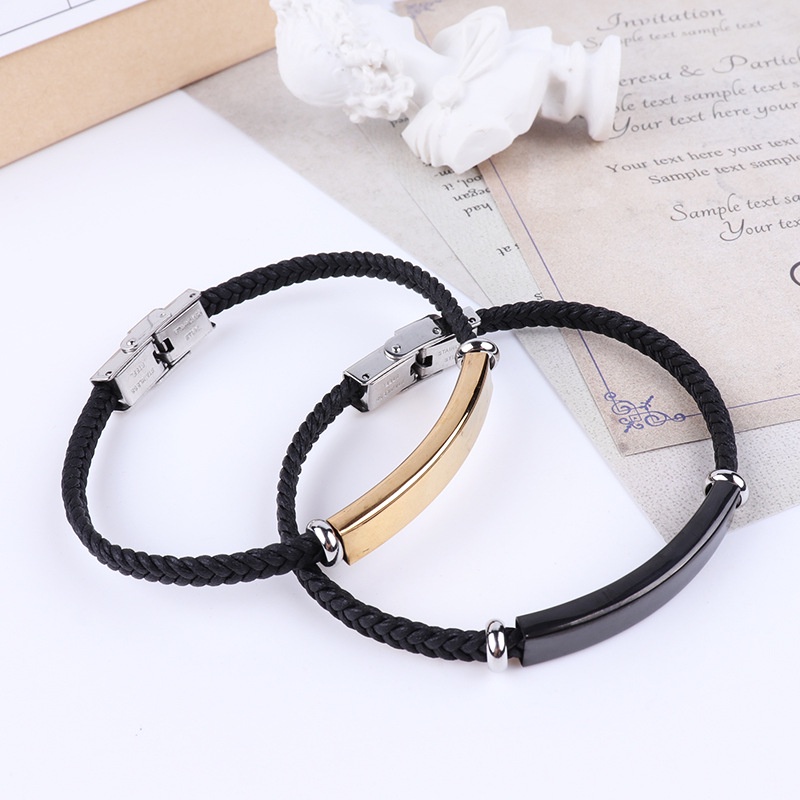 Gelang Tali Kulit Kepang Bahan Stainless Steel Titanium Steel Warna Emas Gaya Korea Untuk Wanita