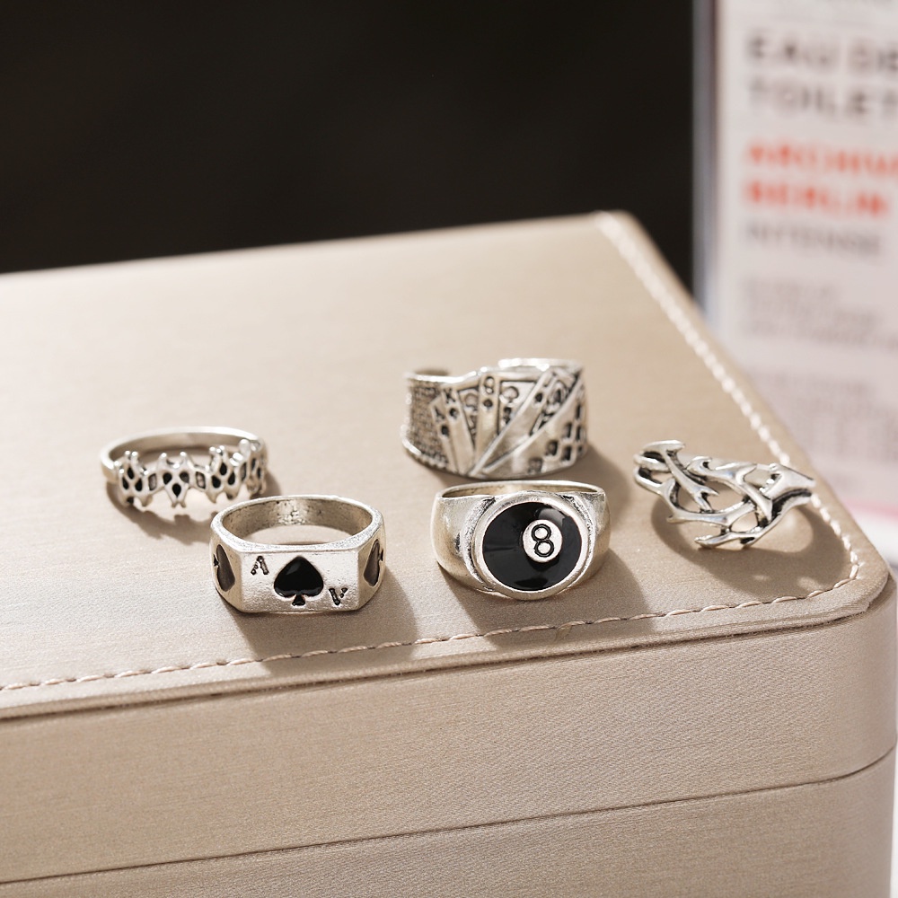 5pcs / Set Cincin Buku Jari Aneka Bentuk Warna Silver