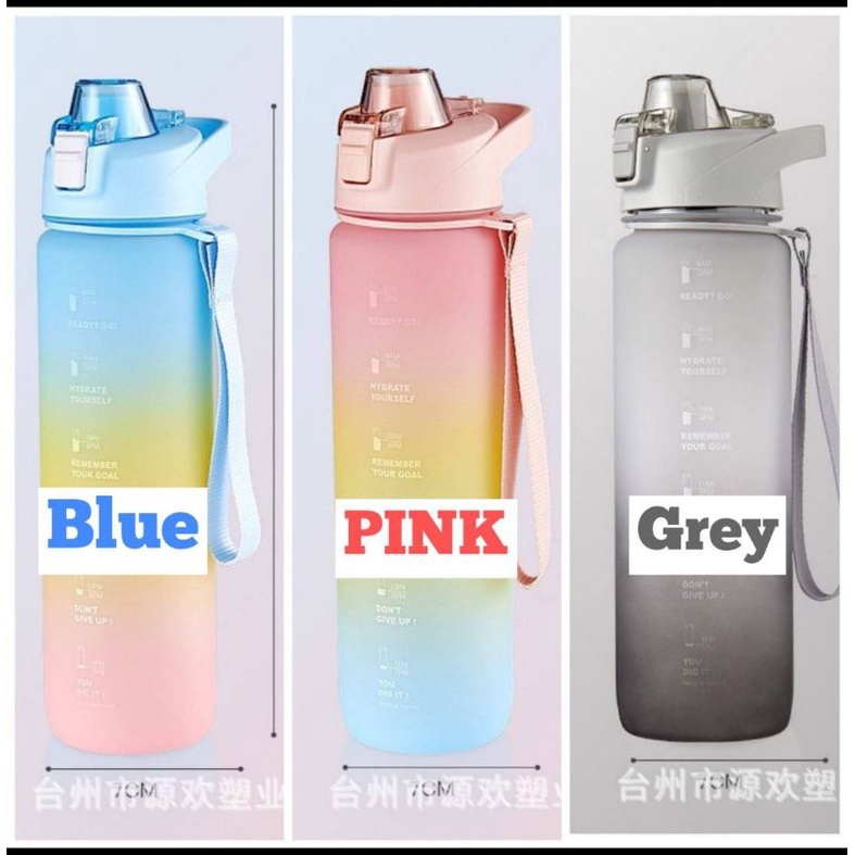 Botol Minum Aesthetic Warna Motivasi Waktu Time 1L Tali BPA Free [KK]