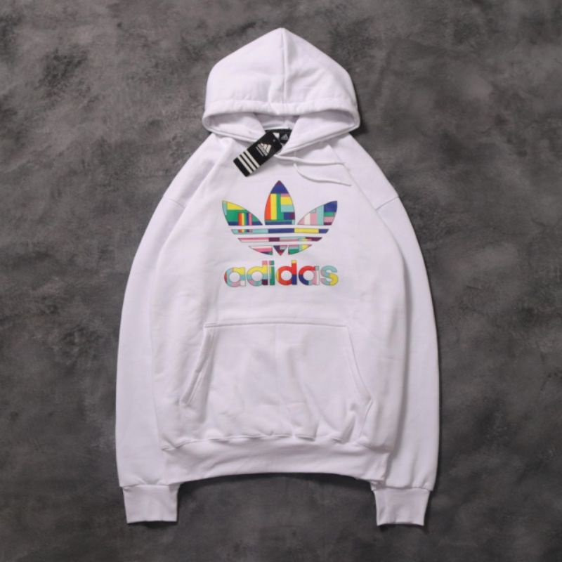 SWEATER HOODIE ADIDAS TREEFOIL PUTIH AUTHENTIC PREMIUM FULLTAG &amp; LEBEL