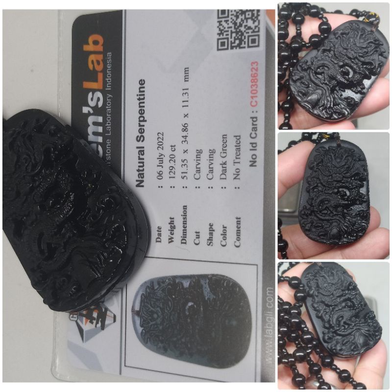 Natural Liontin Green Serpentine NTE memo GLI Giok Ukir Naga