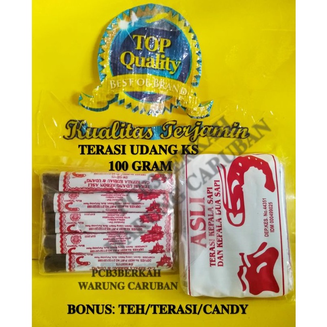 

OLEH2 KHAS CIREBON TERASI K2S ASLI 100 GR BONUS TEH/TERASI/CANDY