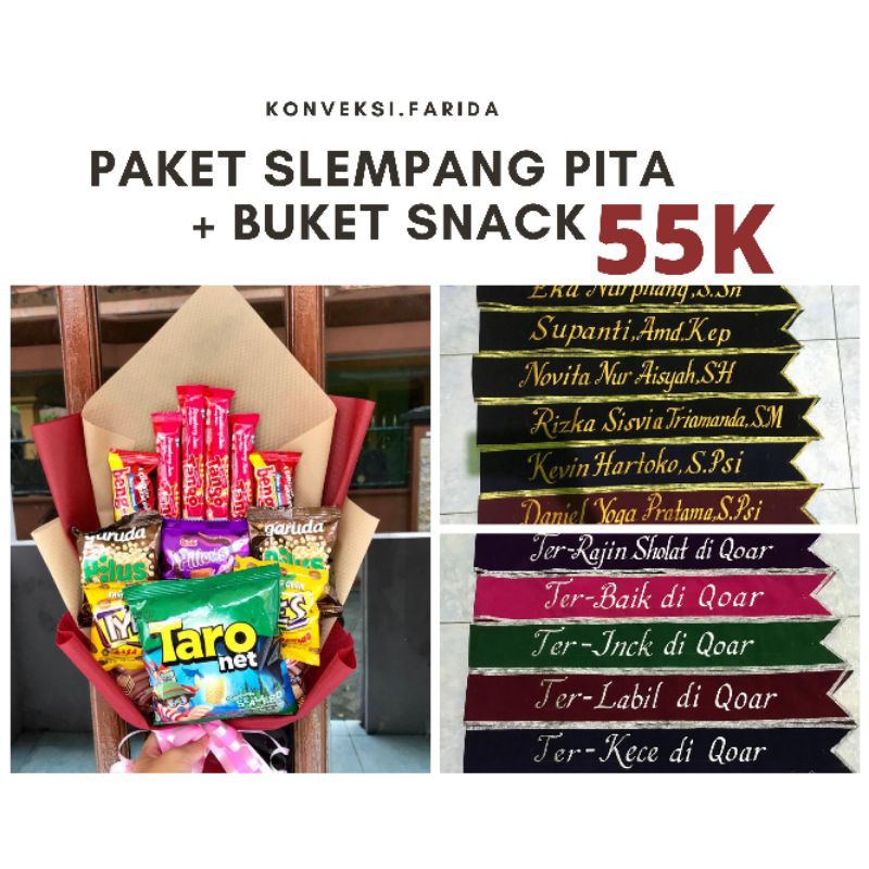 

SELEMPANG WISUDA + BUKET SNACK, BUKET JAJAN , SLEMPANG