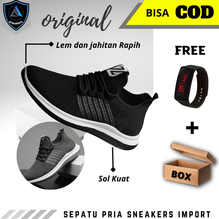 Sepatu Sneakers Casual Pria Import Korea Hitam Abu Kasual Santai Keren Kekinian Murah Terbaru 2022 O