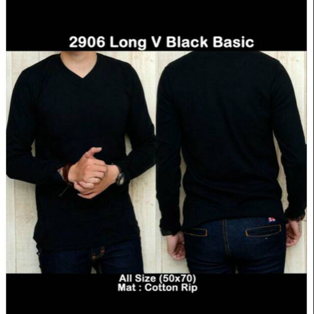 Kaos polos pria lengan panjang bahan RIP warna HITAM kaos polos pria wanita formal lengan panjang