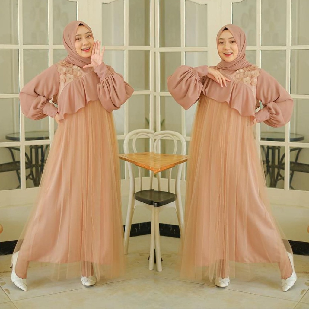 PCS SYARI REVALINA FASHION PAKIAN MUSLIM WANITA DRESS MAXI KR 2 UKURAN DEWASA DAN KID