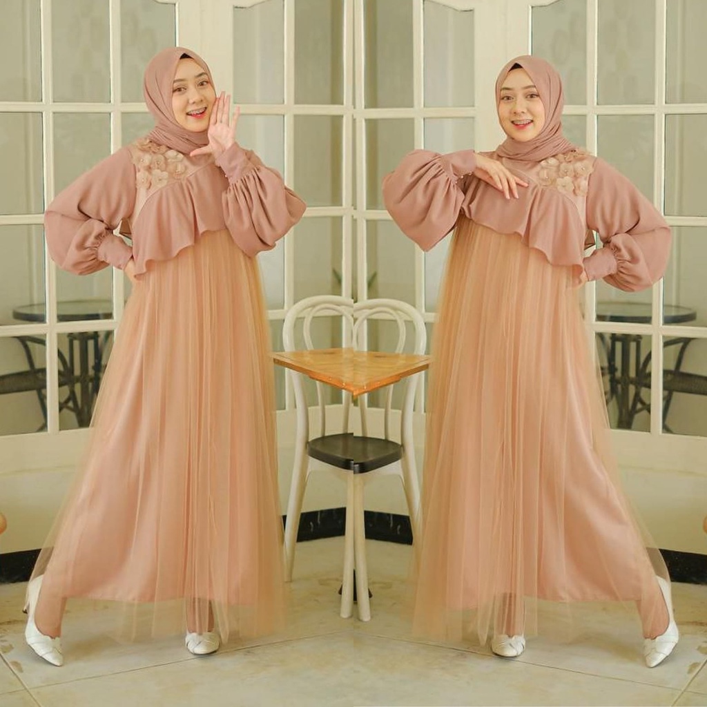 PCS SYARI REVALINA FASHION PAKIAN MUSLIM WANITA DRESS MAXI KR 2 UKURAN DEWASA DAN KID