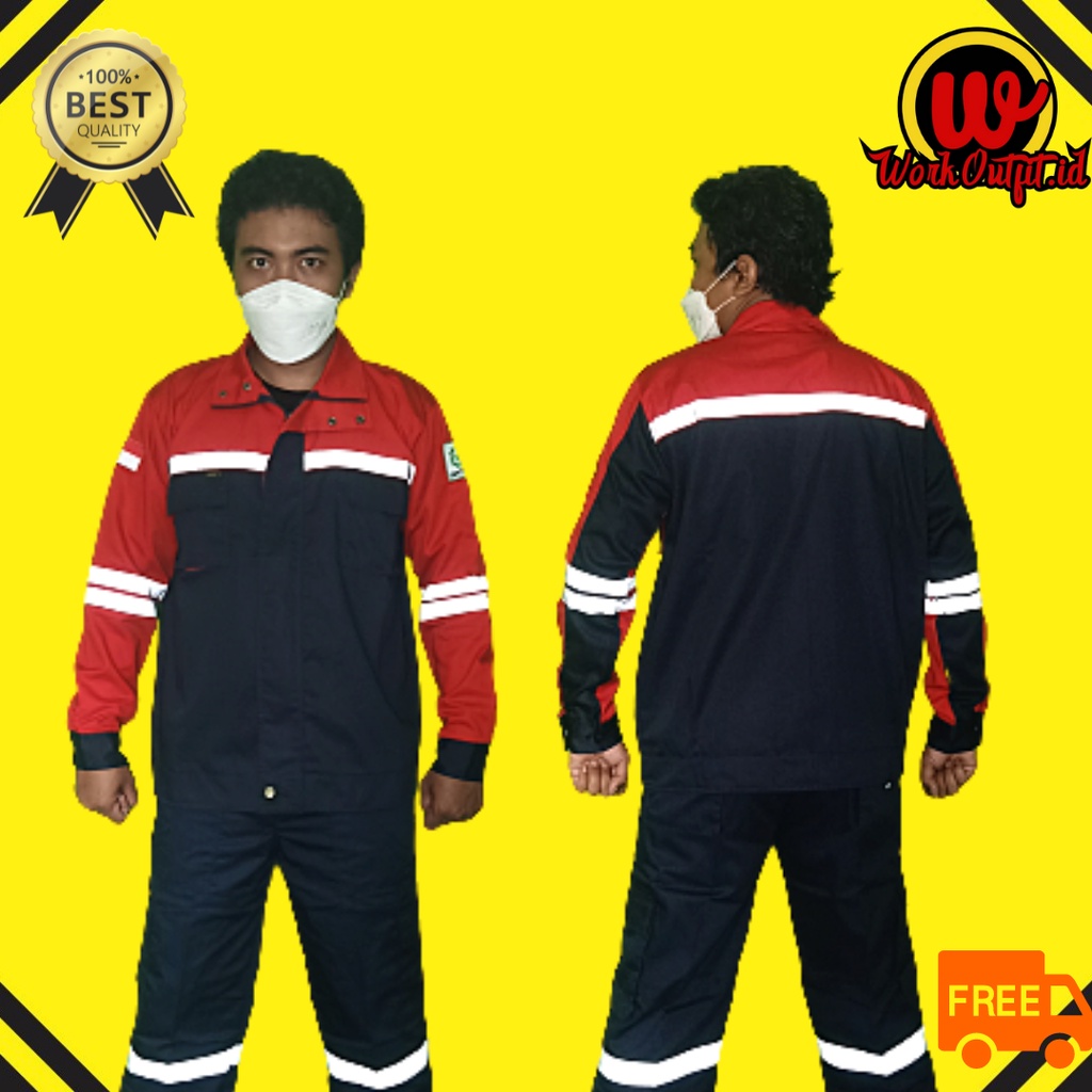 Wearpack Atasan Semi Jaket | Baju Safety Merah Navy