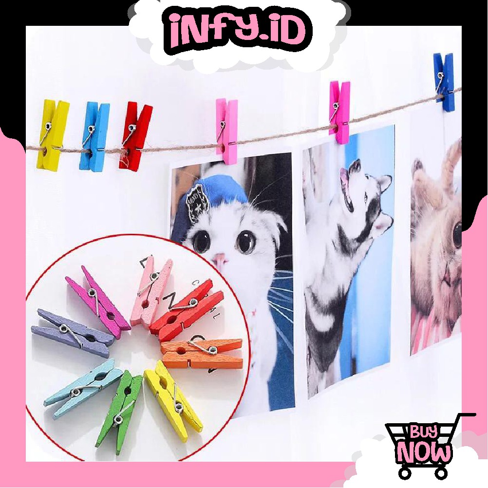 INFY - Wooden Clip Penjepit Kayu Warna Warni PerPcs Jepitan Foto Polaroid Lampu Tumblr R037 Import