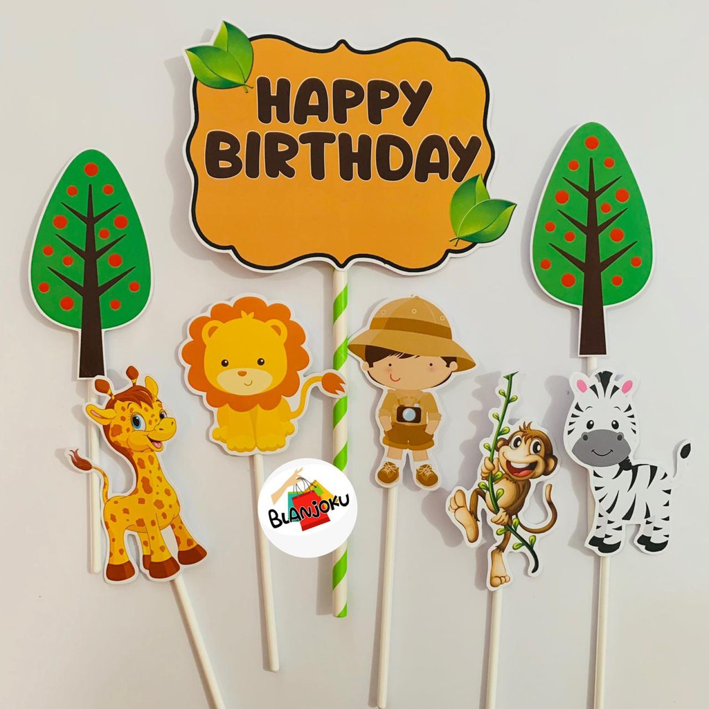 Animal Pohon Topper Cake Birthday / Hiasan Kue Ulang Tahun