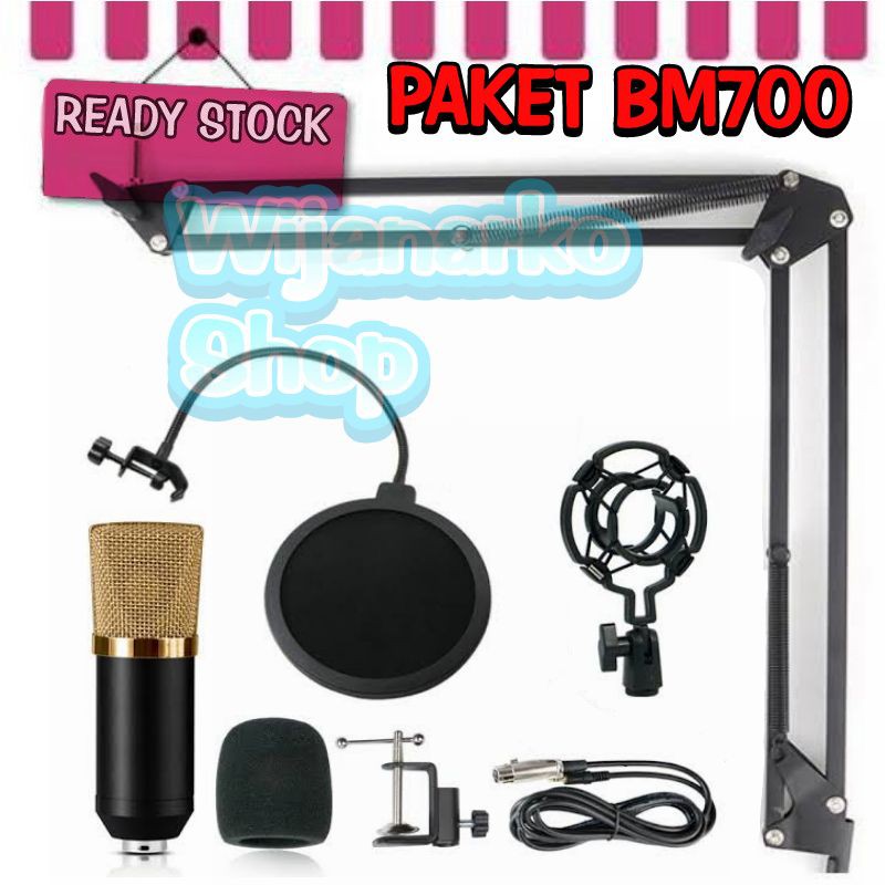 PAKET REKAMAN MIC BM700 [2] + STAND, POP FILTER (fee splitter)