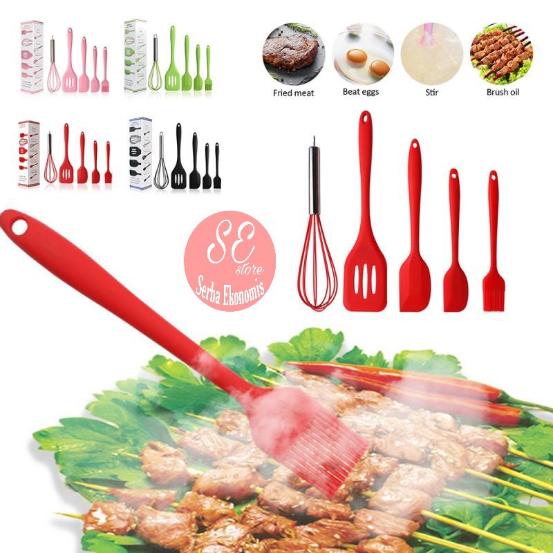 Silvertech 1 set Silikon spatula isi 5 Spatula Cooking BPA- Set Aneka Warna By Serba Ekonomis