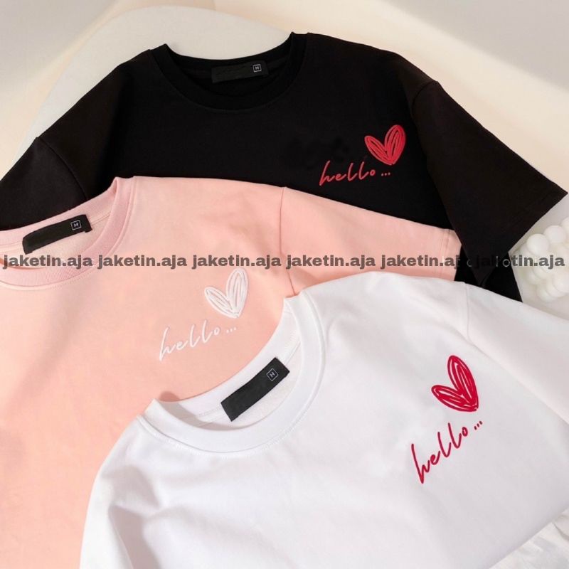 Kaos BIGSIZE HELLO Heart Love (M - XXXXL 6XL) Atasan T Shirt Oversize Cotton Combed SAVE THIS MOMENT Unisex Korean Harajuku Style Oblong Jumbo
