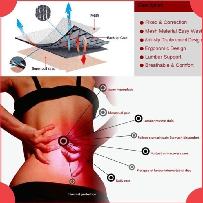 Tourmaline Magnetik Terapi Lumbar Waist Terapi Pinggang Back Pain - M