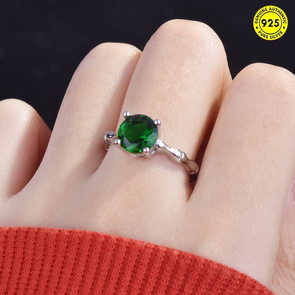 Cincin Model Terbuka Desain Bambu Emerald Kreatif Untuk Wanita