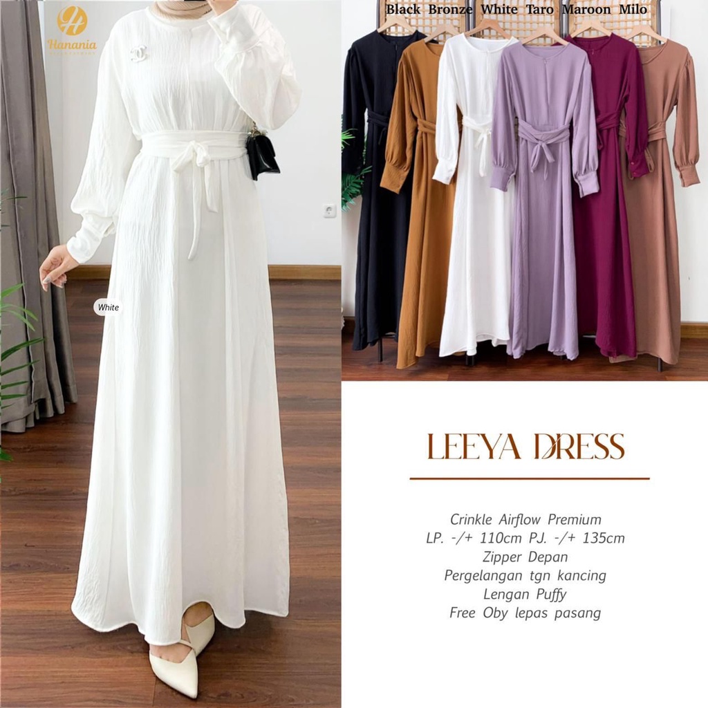 LEEYA DRESS GAMIS POLOS CRINKLE ORI HANANIA