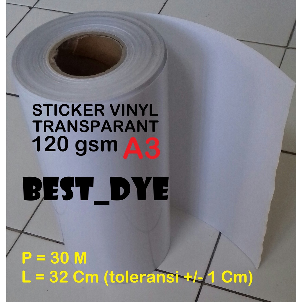 

Sticker Vinyl Inkjet Transparant 120 GR, A3= 32 Cm x 30 M, Roll