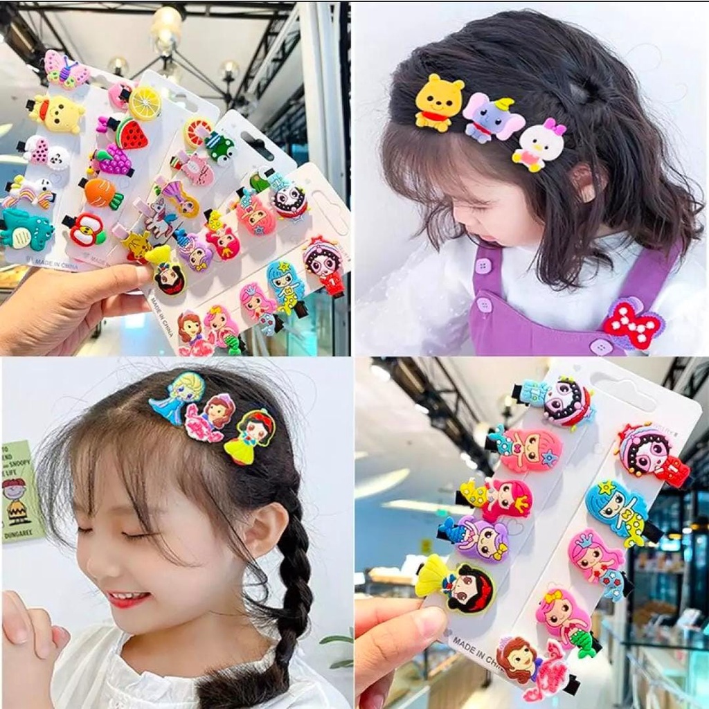 Mikusoo Jepit Rambut Anak Perempuan 1 Set isi 10 Pcs  Motif Karakter Hair Clips