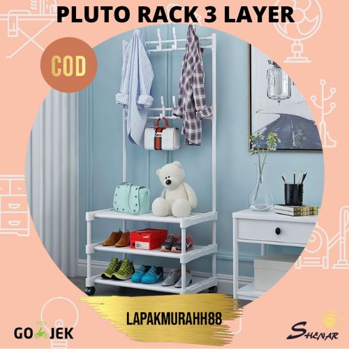PLUTO RACK BY SHENAR - STAND HANGER SINGLE 3 LAYER - RAK GANTUNGAN DENGAN RODA - RAK GANTUNG TOPI TAS SERBAGUNA MULTIFUNGSI