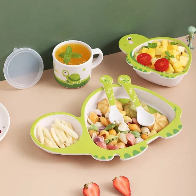 Alat Makan Anak Bamboo Fiber Karakter Food Grade BPA FREE / Bamboo Kids Set 5 in 1 Peralatan Makan Anak