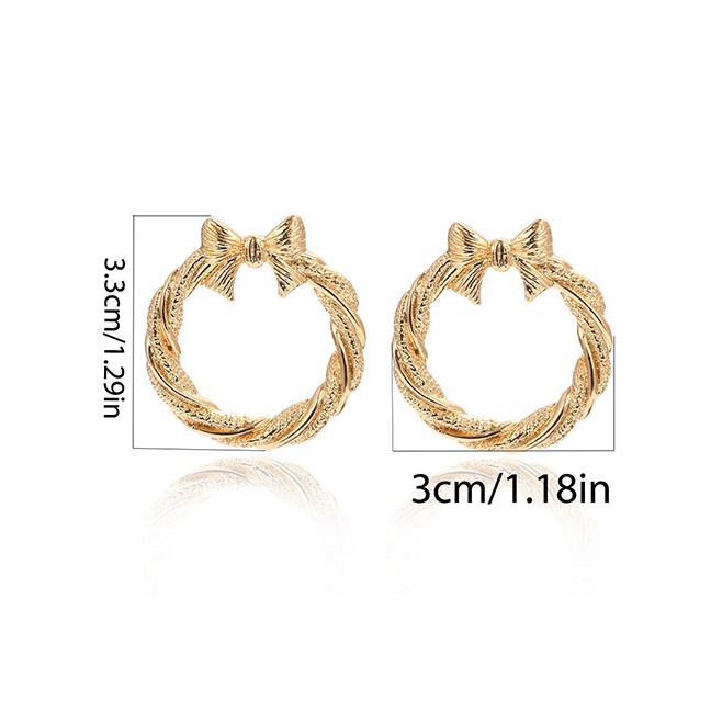 LRC Anting Tusuk Fashion Bow Openwork Round Thread Stud Earrings F35799