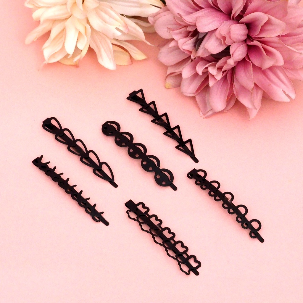 Jepit Rambut Poni Bobby Pin SET ISI 2 PCS Bentuk Campur Warna Hitam Jepitan Korea Aksesoris Rambut Wanita