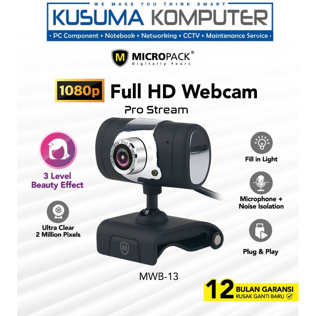 Micropack Webcam MWB-13 1080P Built in Mic &amp; Beauty Effect for PC, Laptop