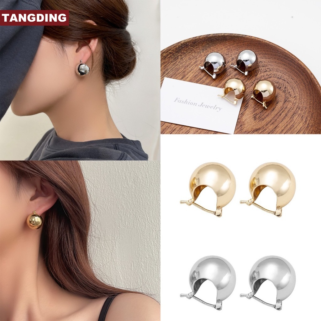 【COD Tangding】Korean Temperament High Sense Autumn Winter Versatile Earrings Metal Ball Ear Buckle