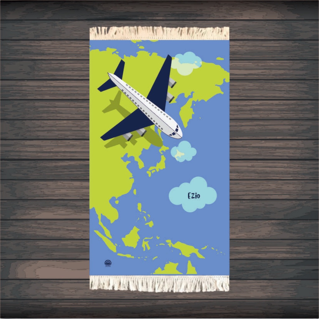 Sajadah Anak Premium Grade Free Custom Nama Exlusive Printed, Antislip dan Bisa Lapis Busa-Aeroplane