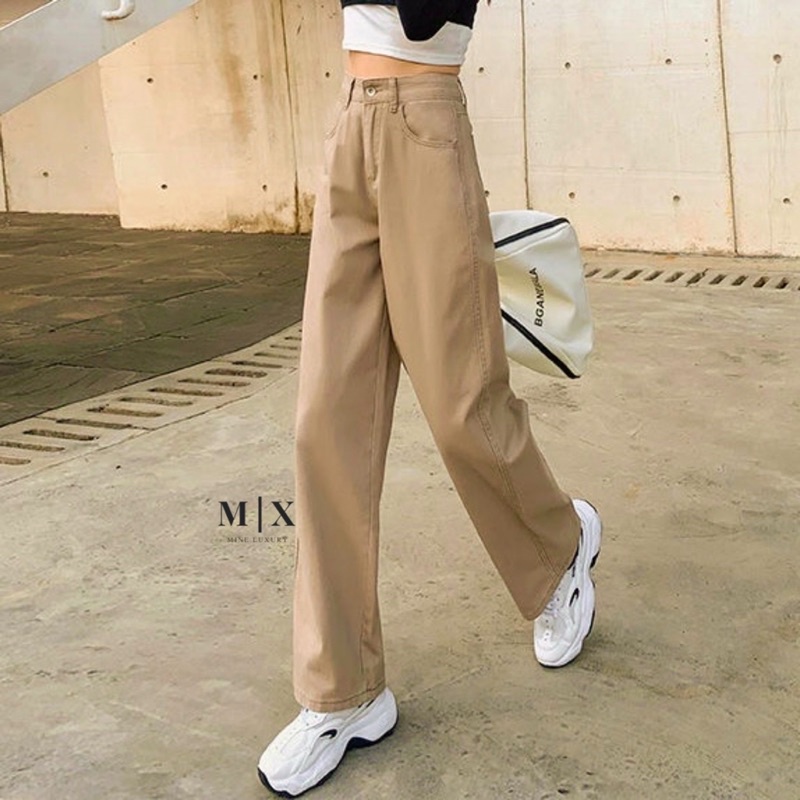 JEANS IMPORT HIGHWAIST CELANA PANTS DENIM CULLOTE HW LOOSE KHAKI MX853