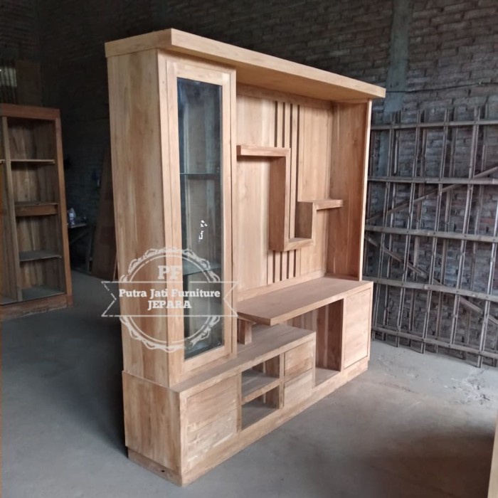 Partisi minimalis kayu jati meja lemari pajangan kayu jati