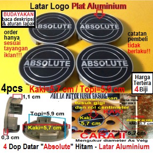dop center velg mobil racing variasi absolute hitam datar latar logo plat aluminium kaki 5.7 cm 4pcs
