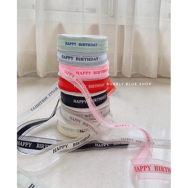 

Pita organza satin HAPPY BIRTHDAY 2,5 cm / 1” cake ribbon ultah kado gift wrap bungkus kado souvenir
